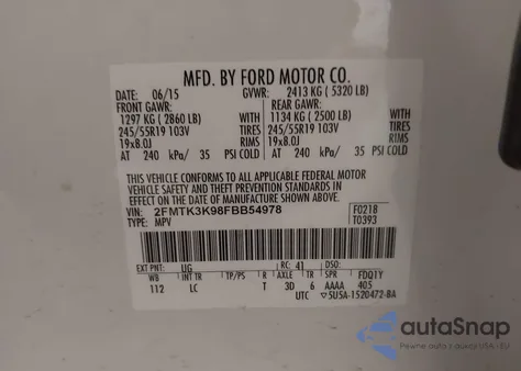 2015 Ford Edge Titanium из США, поврежденный, VIN 2FMTK3K98FBB54978